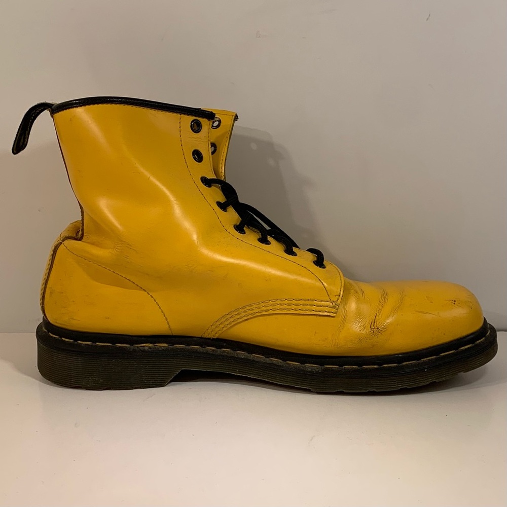 🥾 DR. MARTENS 1460 SMOOTH MUSTARD GOLD YELLOW COMBAT LEATHER BOOTS SIZE 14 🥾 - Picture 5 of 10